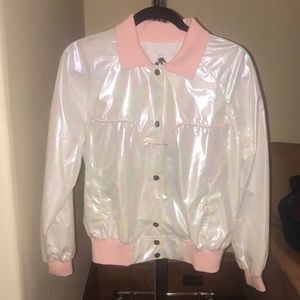 Iridescent white and pink windbreaker
